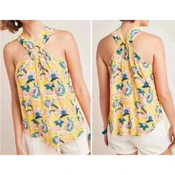 Anthropologie MAEVE‎ Mica Floral Halter Top Sleeveless Cut-out Light Size 14 - Picture 1 of 6